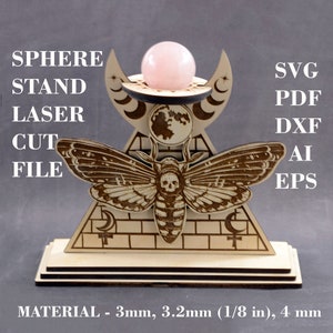 Death Head Motte Kugel Ständer svg Pyramide Kugelhalter Mond Kristallkugel Ständer svg Acherontia Atropos svg GlowForge digitale laser cut Dateien