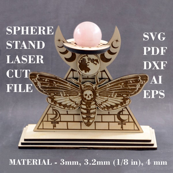 Death Head moth sphere stand svg Pyramid sphere holder Moon crystal ball stand svg Acherontia Atropos svg GlowForge digital laser cut files
