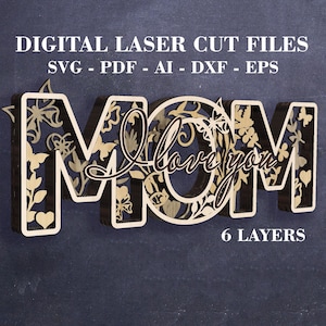 MAMO Kocham Cię SVG MOM warstwowy plik wycinany laserowo Prezent na Dzień Matki Dekoracja dla mamy Pobieranie cyfrowe Pliki GlowForge Pliki Lightburn Pliki Xtool