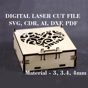 Herz Box svg Kleine Holzkiste Laser geschnitten Dateien Gfowforge Dateien Schmuckschatulle svg Digitales Produkt Materialstärke 3, 3,4, 4mm