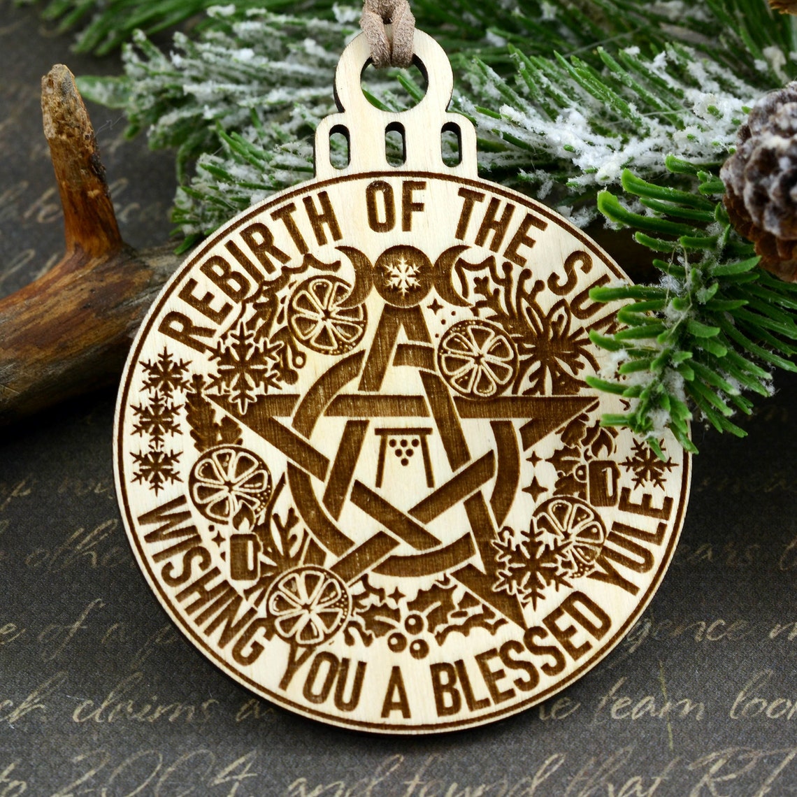 Blessed Yule Ornament SVG Set of 2 Pagan Pentagram Ornament Etsy
