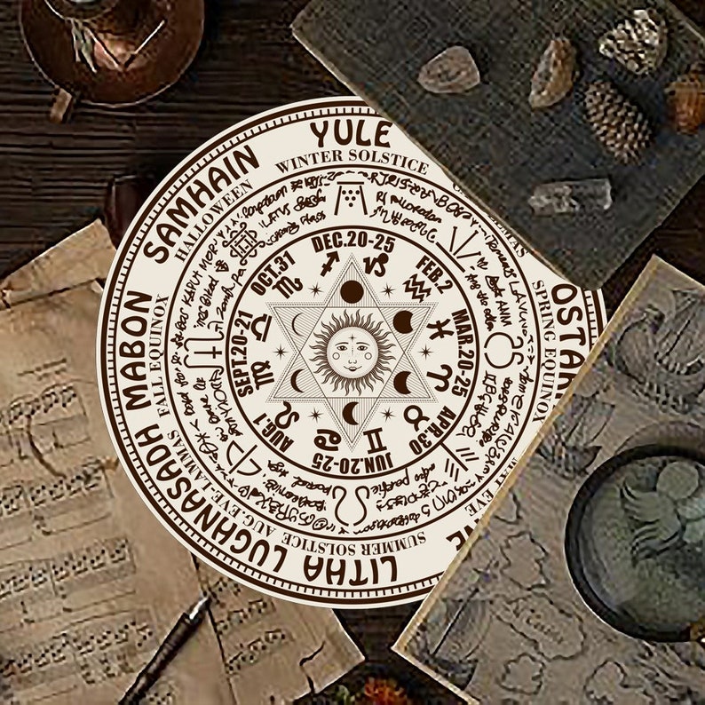 Pagan Wheel of the Year SVG Wiccan Calendar File Altar Tile Witchcraft ...