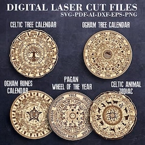 Set of 5 Pcs Wheel of the Year SVG Bungle Pagan Calendar SVG Ogham ...