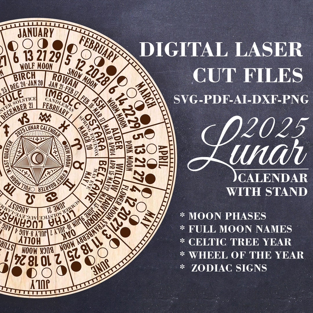 Digital 2025 Lunar Calendar With Stand SVG Moon Phases Calendar SVG ...