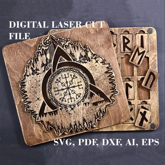 Viking rune set SVG Elder Futhark runes set in wooden box Nordic runes svg Digital laser cut files GlowForge files Norse Mythology svg