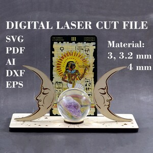 Tarot Karte des Tages mit Kugelhalter svg Mond Kugel Ständer svg Tarot Karte Ständer GlowForge Dateien Digitale lasergeschnittene Dateien