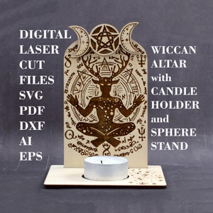 角のある神の祭壇 SVG ケルヌンノスの祭壇とキャンドルホルダーと球体スタンド SVG ウィッカの祭壇装飾ファイル デジタルレーザーカット GlowForge ファイル