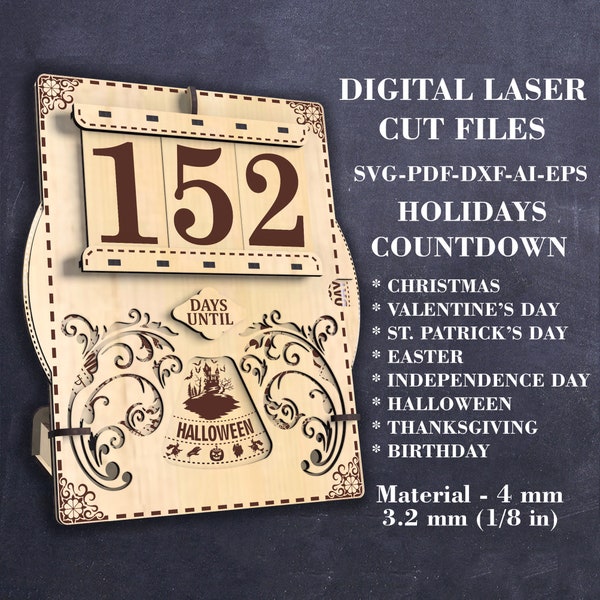 Holiday countdown calendar laser-cut files Days until holiday SVG Digital download GlowForge files Lightburn files Material - 4mm