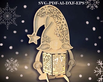 Christmas Gnome Lantern SVG: 3D Lightbox Laser Cut Files · Holiday Lamp (Digital Download)