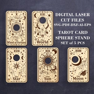 Tarot sphère stand ensemble de 5 pcs SVG boule de cristal stand svg décor métaphysique fichiers GlowForge fichiers numériques découpés au laser fichiers Lightburn