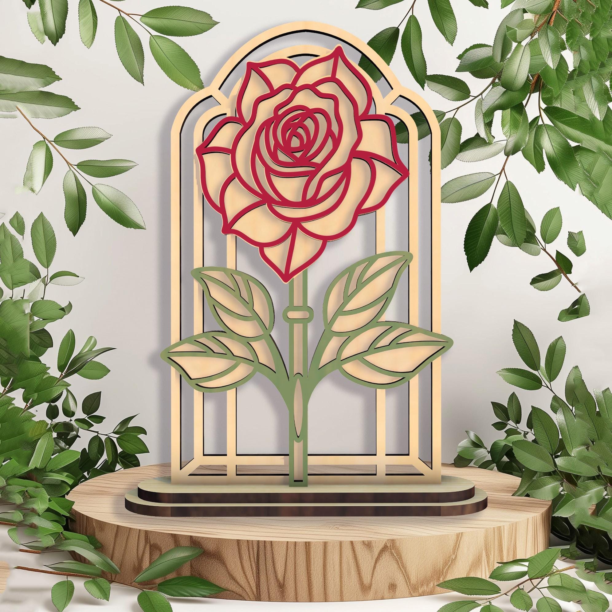 Laying Roses Svg Standing Rose SVG | Laser Cut Files for Decorative Flower With Stand ...