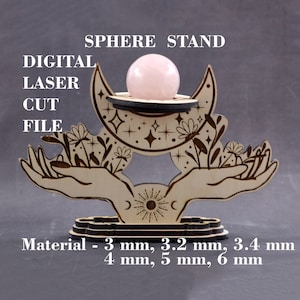 Supporto sfera in legno SVG Supporto sfera lunare SVG File Glowforge File tagliati al laser digitale Materiale 3 mm, 3,2 mm, 3,4 mm, 4 mm, 5 mm, 6 mm