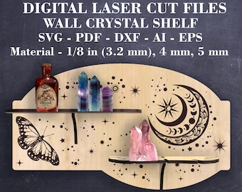 Moon crystal shelf display laser cut file, Moth Pendulum shelf SVG, Glowforge LightBurn xTool (Digital Download)