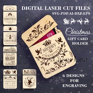 Set di 6 pezzi porta carte regalo di Natale SVG Scatola per carta regalo SVG File GlowForge File tagliati al laser digitale File Lightburn File Xtool