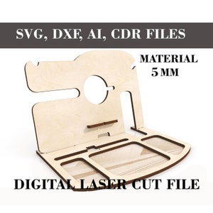 Docking station svg, Phone organizer with charger socket slot svg, GlowForge files, Laser cut files, Digital product, Material 6 mm