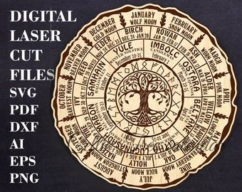 Celtic Tree calendar SVG Tree of Life Wheel of the Year SVG Ogham calendar Witchcraft  decor svg Digital Laser cut file GlowForge files