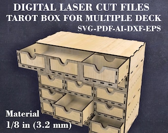 Tarot box for multiple decks SVG Chest of drawers for 12 Tarot decks SVG Crystal storage box svg Digital laser cut file Material - 3.2 mm