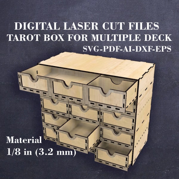 Tarot box for multiple decks SVG Chest of drawers for 12 Tarot decks SVG Crystal storage box svg Digital laser cut file Material - 3.2 mm