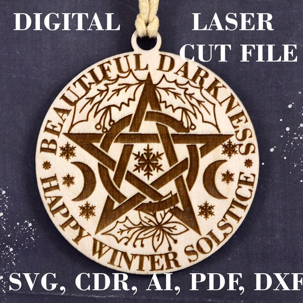 Pagan Pentagram ornament svg Winter solstice svg Yule ornament svg Digital Laser cut files DXF GlowForge files  ***Not A Physical Product***