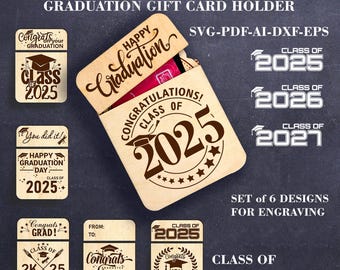 Customizable Graduation gift card holder SVG Class of 2025 - 2027 SVG Cash holder SVG GlowForge file Digital laser cut files Lightburn file