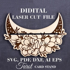 Floral Mond Tarot Kartenständer SVG Tarot Display Karte svg Karte des Tages stehen svg Digital Laser cut Datei GlowForge Dateien