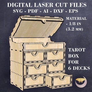 Unique Tarot and crystals storage box SVG Tarot box for 6 decks SVG Tarot organizer SVG Witchcraft Digital laser cut file Material - 3.2 mm