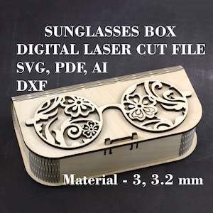 Sunglasses box SVG, Sunglasses case vector file, Small wooden box svg, Laser cut files, GlowForge files, Material - 3 mm, 3.2 mm