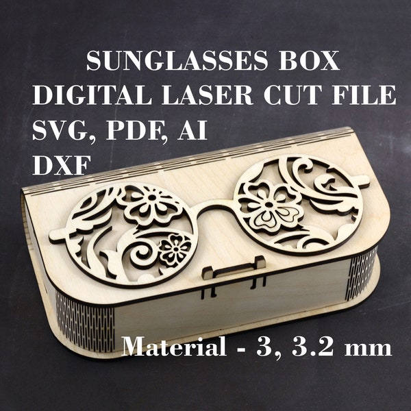 Sunglasses box SVG, Sunglasses case vector file, Small wooden box svg, Laser cut files, GlowForge files, Material - 3 mm, 3.2 mm