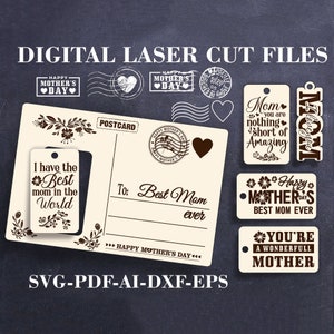 Muttertagskarte mit Schlüsselbund SVG Personalisierbare Grußkarte mit Ständer Digitale Laserschnittdateien GlowForge-Dateien Lightburn-Dateien