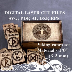 Nordische Runen Set in kleiner Schachtel SVG Wikinger Runen svg Digitale Laser geschnittene Dateien GlowForge Dateien Material - 3mm, 3,2 mm (1/8")