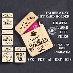 Porte-carte cadeau fête des pères SVG Boîte personnalisable pour carte-cadeau Fichiers SVG GlowForge Fichiers numériques découpés au laser Fichiers Lightburn