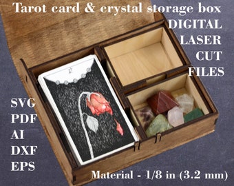 Crystal storage box svg Box for tarot card and crystals svg GlowForge files Digital laser cut file Material thickness 3.2 mm