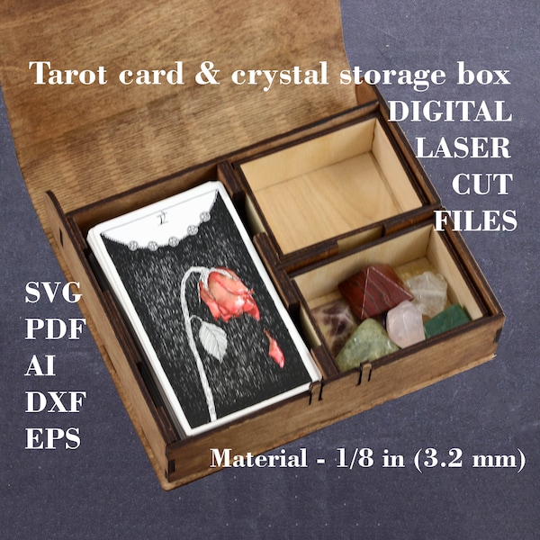 Crystal storage box svg Box for tarot card and crystals svg GlowForge files Digital laser cut file Material thickness 3.2 mm