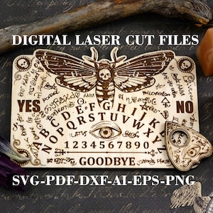 Death Head moth Spirit board SVG Classic Ouija board with planchette SVG PNG Digital laser cut files Glowforge files LightBurn files