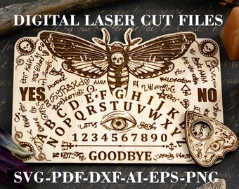 Death Head moth Spirit board SVG Classic Ouija board with planchette SVG PNG Digital laser cut files Glowforge files LightBurn files