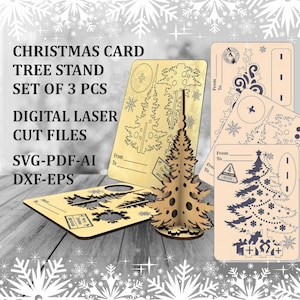 Carte d’arbre de Noël SVG Ensemble d’arbre de Noël debout de 3 pcs SVG Fichier découpé au laser numérique Fichier GlowForge Fichiers Lightburn Matériel - 3mm