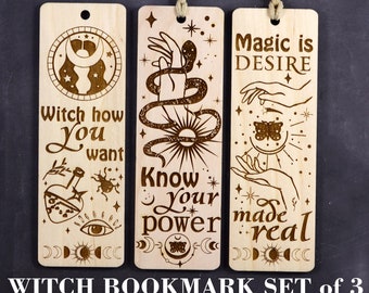 Witch bookmarks svg Set of 3 pcs Spell bookmarks svg Wood bookmark template Digital laser cut file for CNC Glowforge files