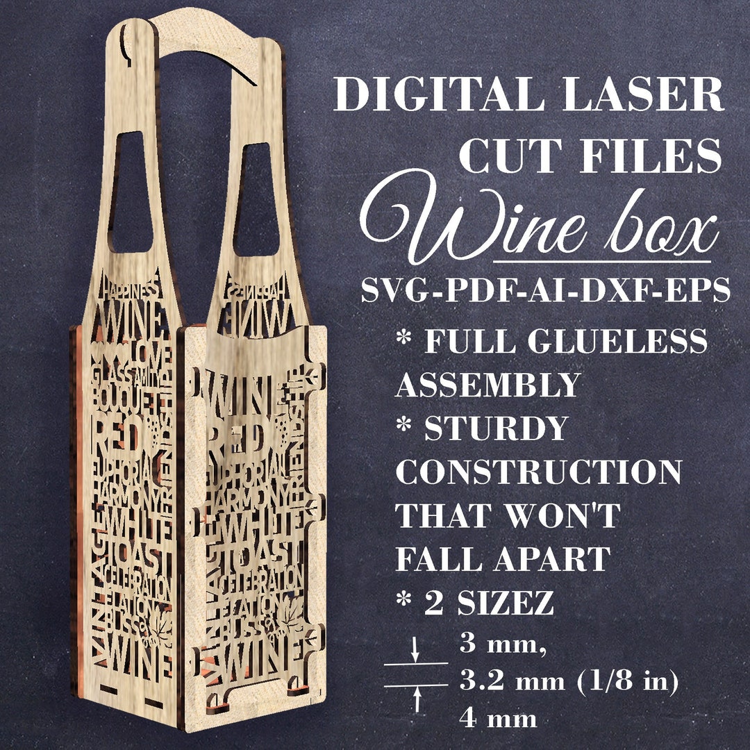 Wine Box Laser Cut File Wood Gift Wine Bottle Box SVG 2 Sizes Digital