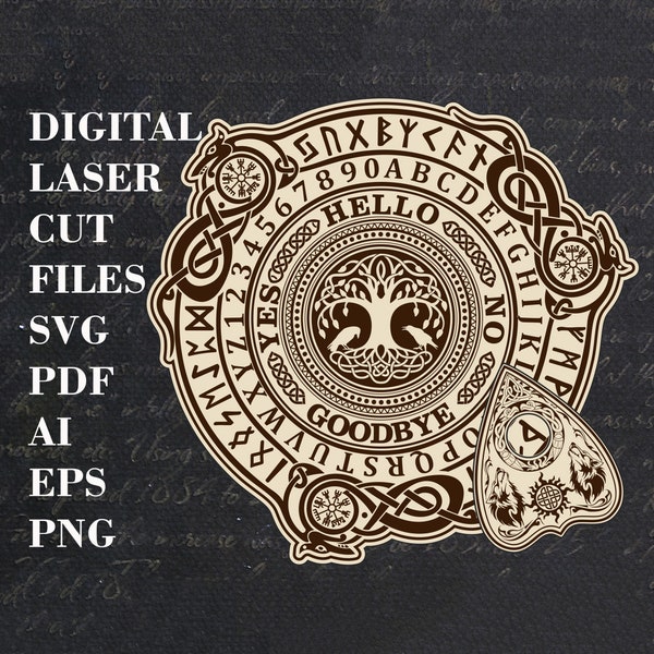 Runic Spirit board SVG Celtic Tree of Life Ouija board with planchette SVG PNG Digital laser cut files Glowforge files LightBurn files