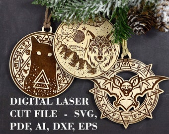 Occult ornaments svg Set of 3 Witch Christmas ornaments svg Yule tree ornament svg Digital Laser cut GlowForge file  *Not A Physical Product