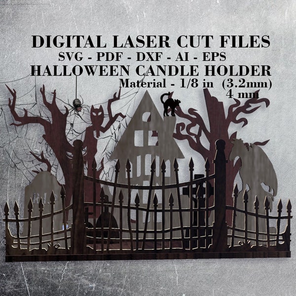 Spooky Halloween candle holder SVG Digital laser cut files Graves Tea light holder svg Glowforge files Material - 1/8"(3.2 mm), 4 mm