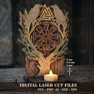 Portavelas nórdico escandinavo SVG • Decoración protectora de altar vikingo • Archivo de corte láser • Descarga instantánea
