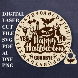 Happy Halloween Spirit board SVG  Round Ouija board with planchette svg Witchcraft Digital laser cut files Glowforge files LightBurn files