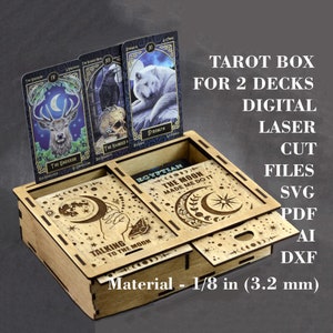 Dubbele Tarot doos voor 2 decks met kaartweergave SVG Crystal opbergdoos svg Heks Snuisterijdoosje Digitaal lasergesneden bestand Materiaal - 1/8" 3,2 mm