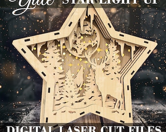 Yule Star Lightbox laser file Christmas Star SVG Multilayer Marquee Star SVG Digital GlowForge file Xtool Material - 1/8" (3.2 mm)