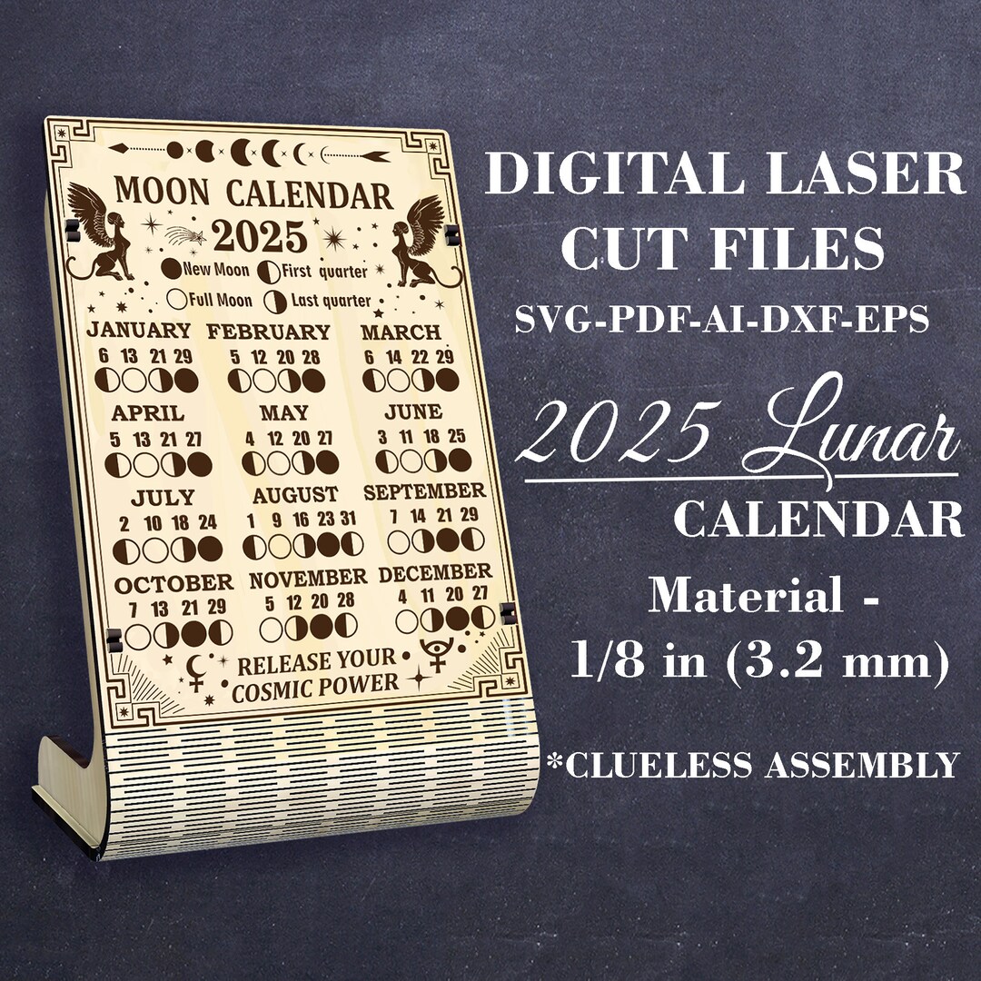 2025 Moon Phases Calendar SVG Desk Lunar Calendar Svg Wicca Calendar