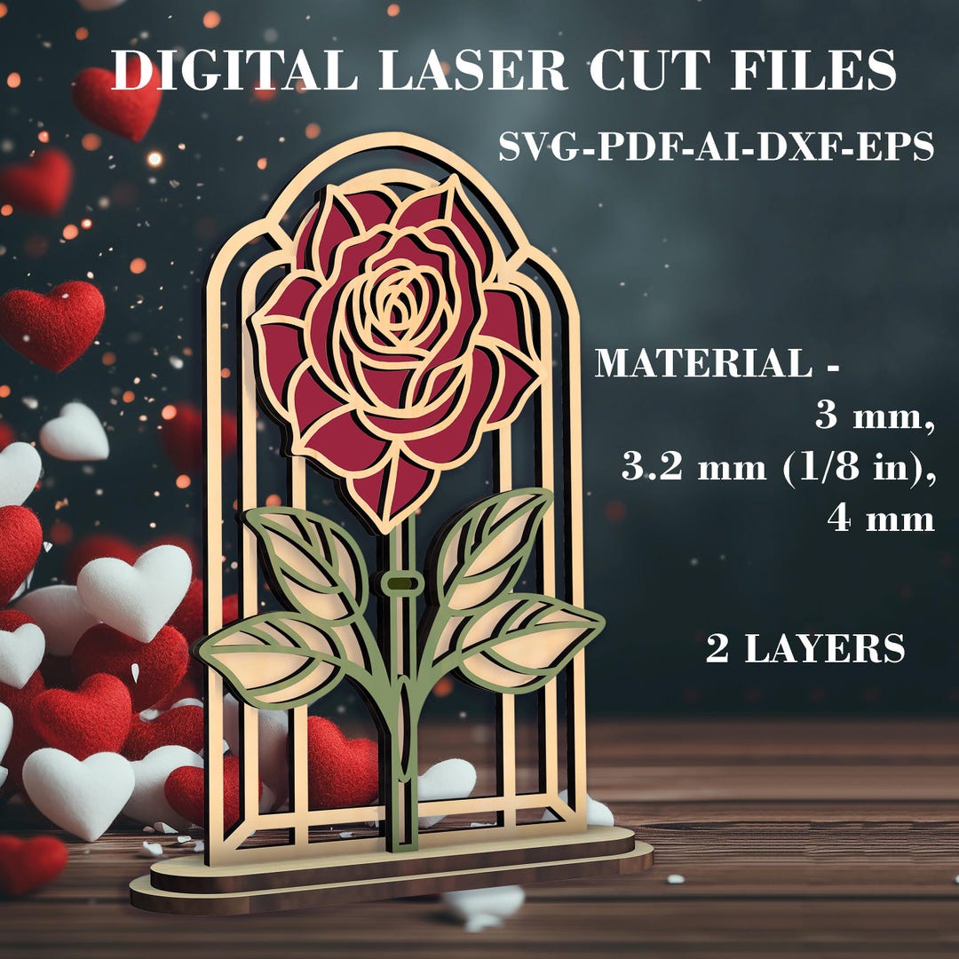 Laying Roses Svg Standing Rose SVG | Laser Cut Files for Decorative Flower With Stand ...