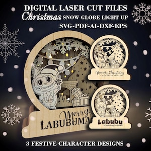Santa and Labubu Snow Globe Lightbox laser cut files - Merry Labubumas SVG - Multilayer Christmas Decor - Glowforge xTool Lightburn files