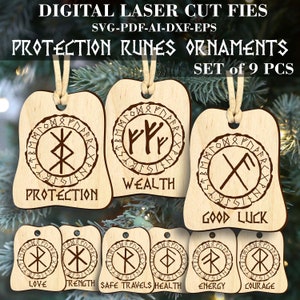 Schutzrunen Ornamente SVG Set mit 9 Stück Keltische Weihnachtsschmuck SVG Digitale Laserschnittdateien Wikinger Ornament SVG GlowForge Datei