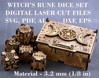 Dice set with witches runes and pagan symbols images SVG Clairvoyant tool Digital Laser cut files GlowForge files Material - 1/8" (3.2 mm)